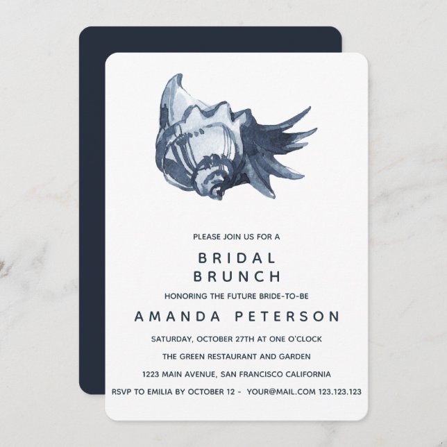 Invitation Le Mariage de Brunch nuptial du Coquillage bleu (Devant / Derrière)