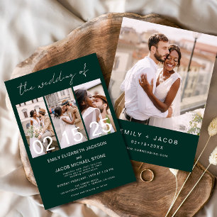 Invitation Le Mariage de Emerald Green Photo Collage