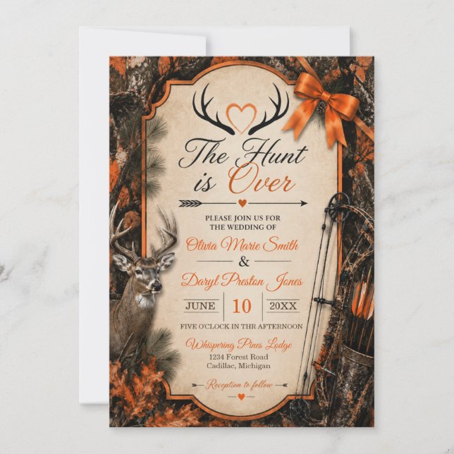 Invitation Le Mariage de la Chasse Orange Camouflage  (Devant)