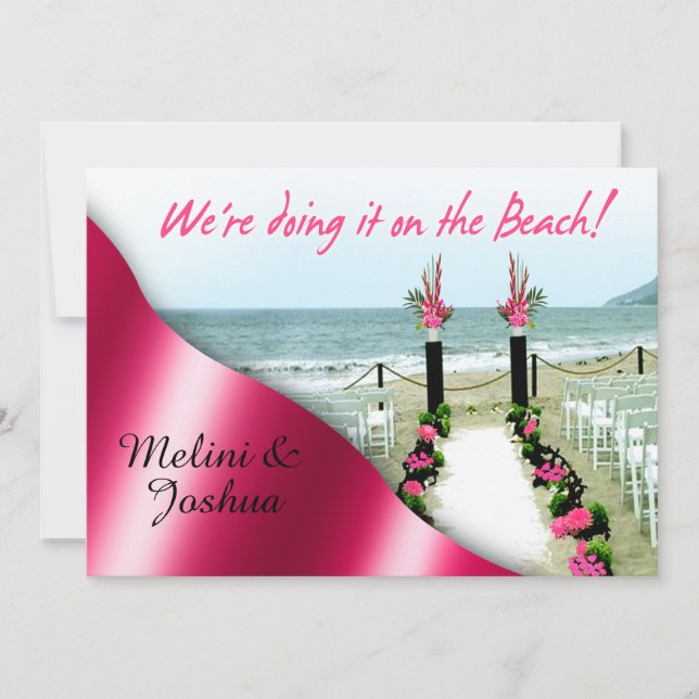 Invitation Le mariage de l'île Fuchsia à la plage rose chaud (Devant)