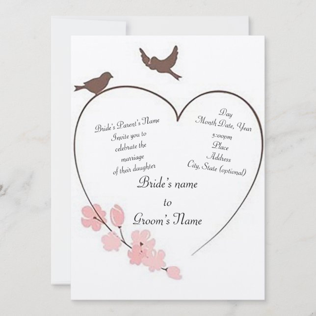 Invitation Le Mariage de "L'oiseau au cœur d'amour" (Devant)