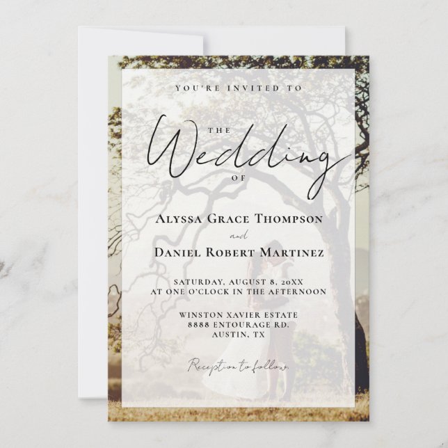 Invitation Le Mariage de Overlay Photo Simple Noir Blanc (Devant)