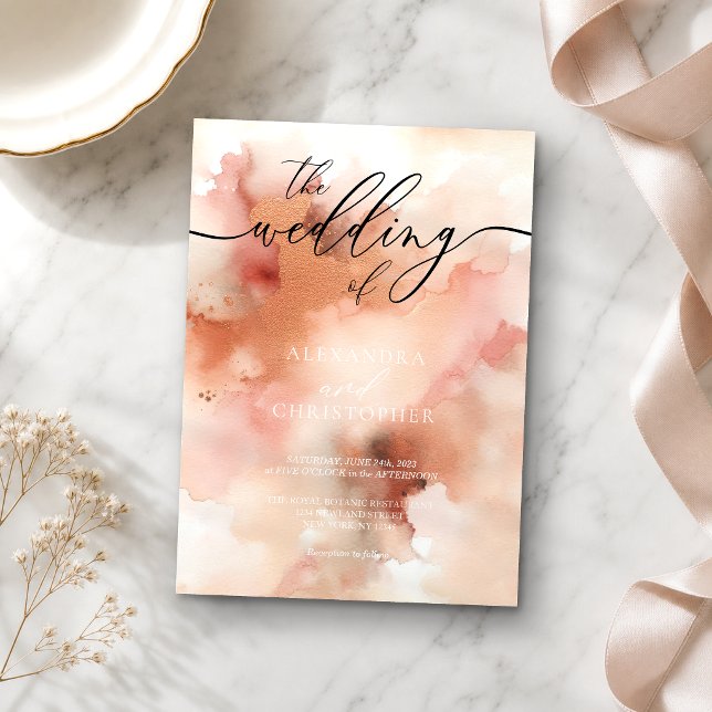 Invitation Le Mariage De RoseGold Aquarelle  (Créateur téléchargé)