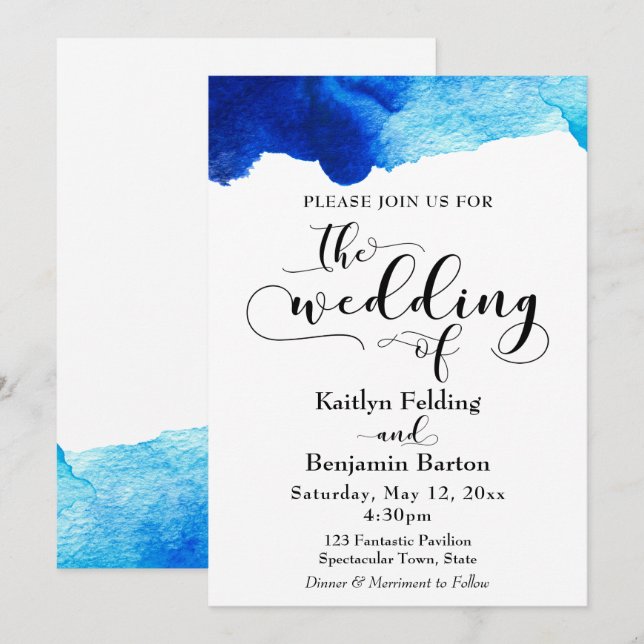 Invitation "Le Mariage De" Typographie Noire, Simple, Élégant (Devant / Derrière)