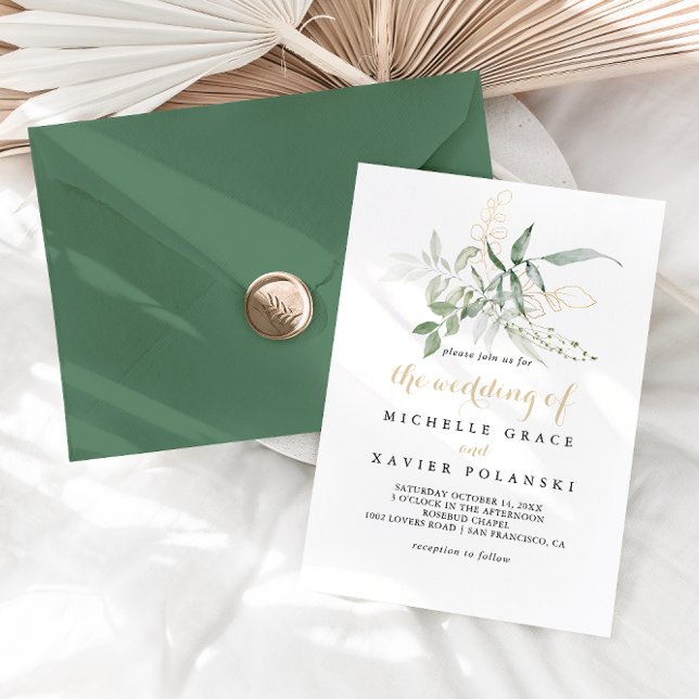 Invitation Le Mariage Gold Green Foliage de (Créateur téléchargé)