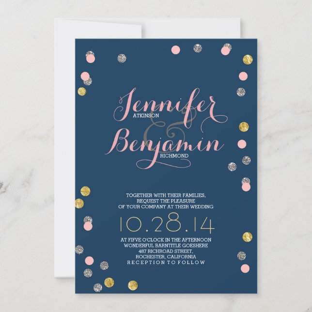 Invitation Le mariage Gold Pink et Silver invite (Devant)