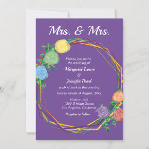Invitation Le mariage lesbien de Mme Rainbow Flowers invite P