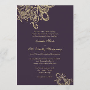 Invitation Le mariage pourpre élégant de Flourish de prune