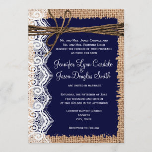 Invitation Le mariage rustique de la dentelle de Burlap en Ru