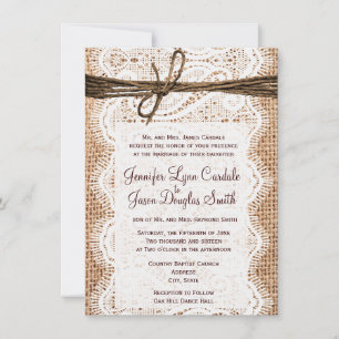 Invitation Le mariage rustique de la dentelle de Burlap en Ru