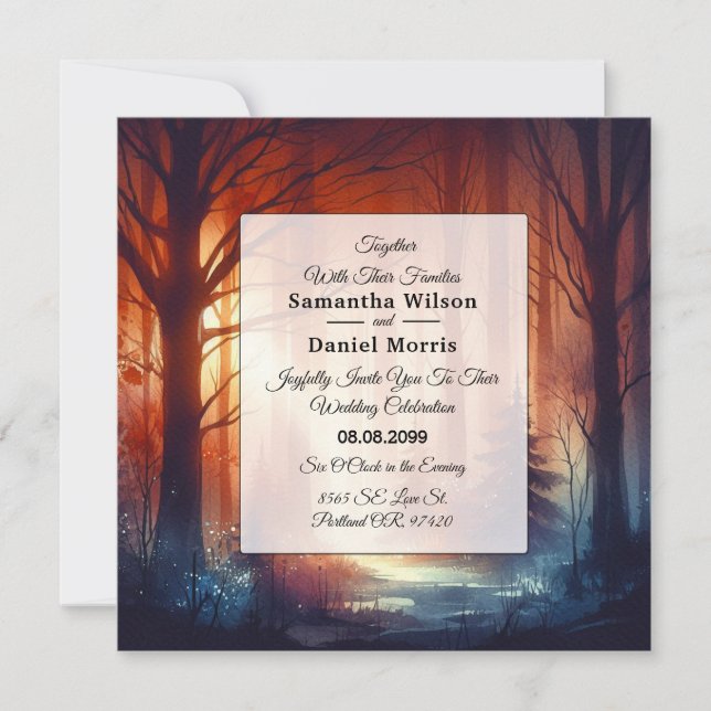 Invitation Le Mariage sous le Sortilège Automnal de la Forêt (Devant)