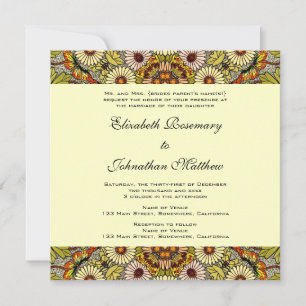 Invitation Le mariage vintage, jardin fleurit les papillons