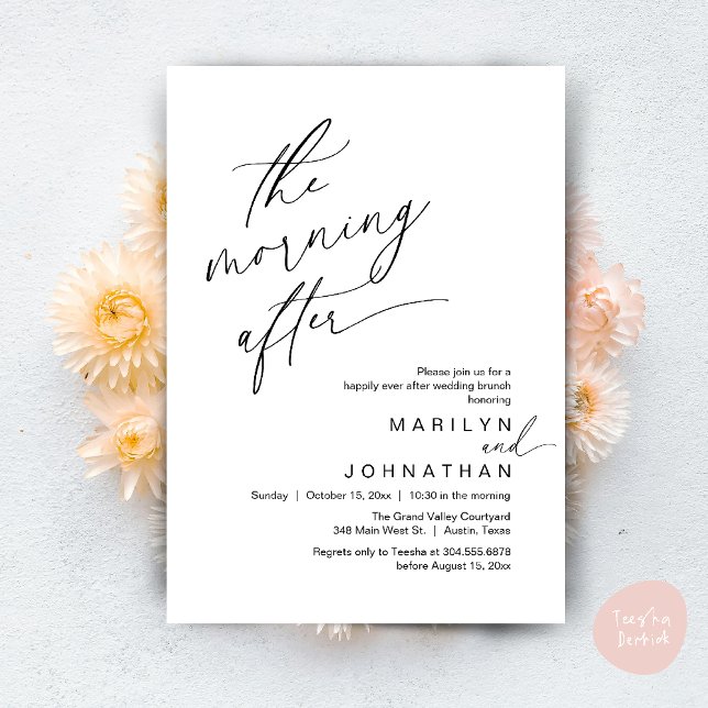 Invitation Le Matin Après, Heureusement Jamais Après Brunch (The Morning After, Happily Ever After Brunch Invites Card PDF Romantic Aesthetic Black White)
