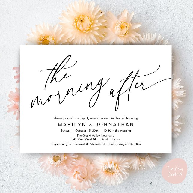 Invitation Le Matin Après, Heureusement Jamais Après Brunch (The Morning After, Happily Ever After Brunch Invites Card PDF Romantic Aesthetic Black White)