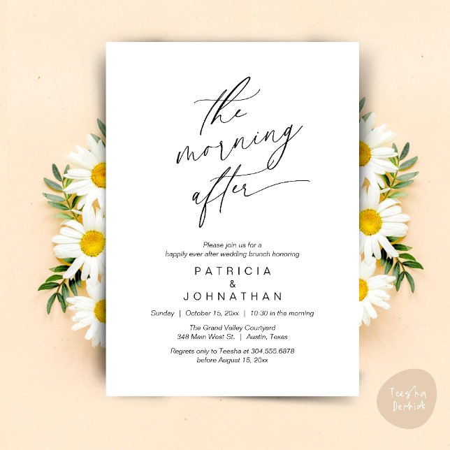 Invitation Le Matin Après, Heureusement Jamais Après Brunch (The Morning After, Happily Ever After Brunch Invites Card PDF Romantic Aesthetic Black White)