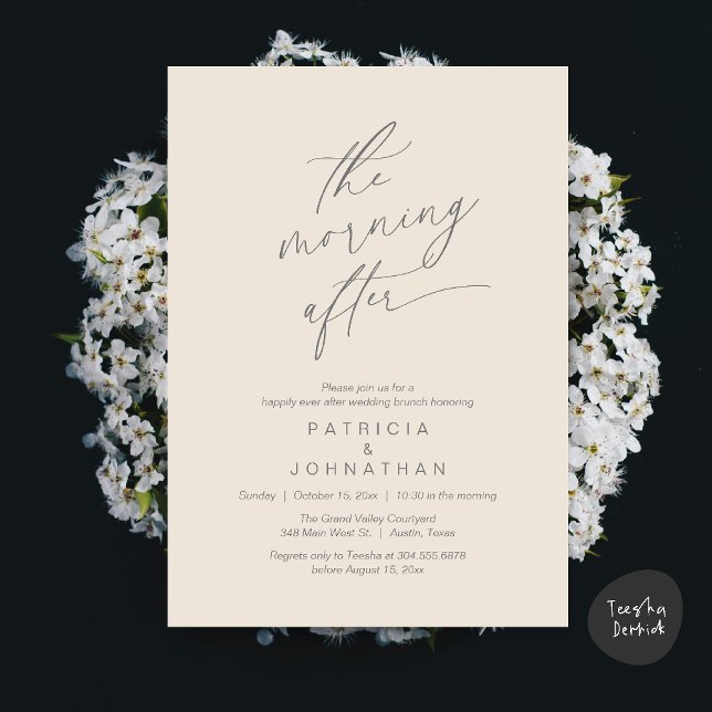 Invitation Le Matin Après, Heureusement Jamais Après Brunch (The Morning After, Happily Ever After Brunch Invitation Card PDF in Romantic Aesthetic Cream Grey)
