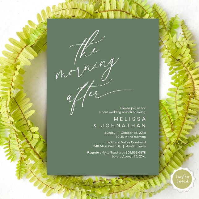 Invitation Le Matin Après, Heureusement Jamais Après Brunch (The Morning After Modern Romantic Post Wedding Elopement Brunch Invitation Card PDF in Sage Green)