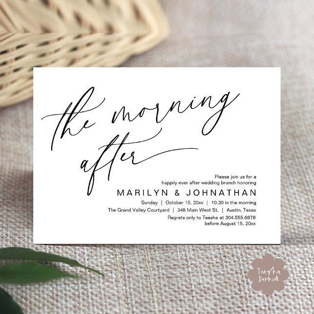 Invitation Le Matin Après, Heureusement Jamais Après Brunch (The Morning After Modern Romantic Post Wedding Elopement Brunch Invitation Card PDF in White Black)
