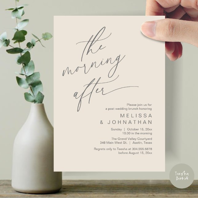 Invitation Le Matin Après, Heureusement Jamais Après Brunch (The Morning After Modern Romantic Post Wedding Elopement Brunch Invitation Card PDF in Cream Grey)