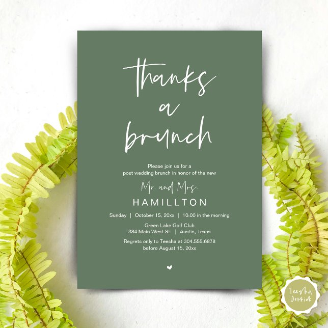 Invitation Le matin suivant, Post Mariage Brunch (The Morning After, Post Wedding Brunch Invitation Card Thanks a brunch in Sage green)