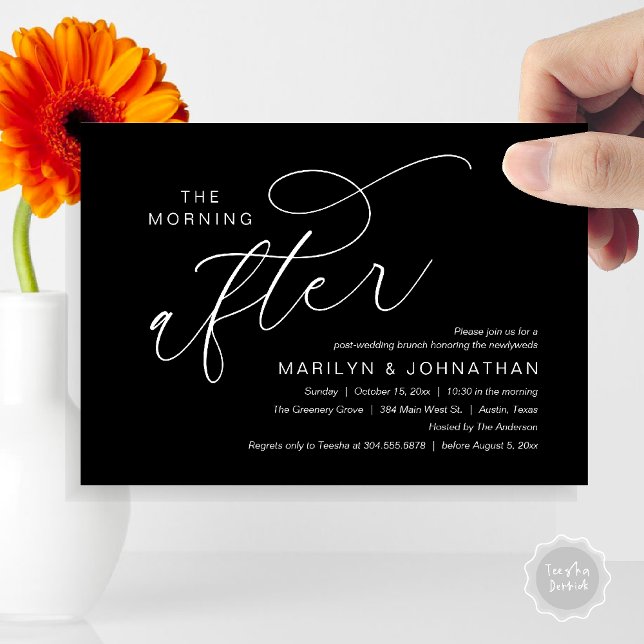 Invitation Le matin suivant, Post Mariage Brunch Merci (The Morning After, Post Wedding Brunch Appreciate Thank You Invitation Card PDF Classy Black)