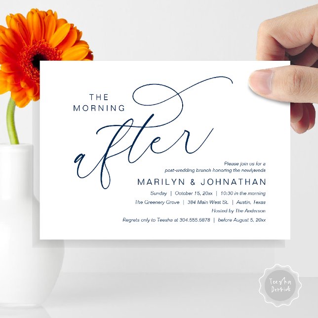 Invitation Le matin suivant, Post Mariage Brunch Merci (The Morning After, Post Wedding Brunch Appreciate Thank You Invitation Card PDF Navy Blue)
