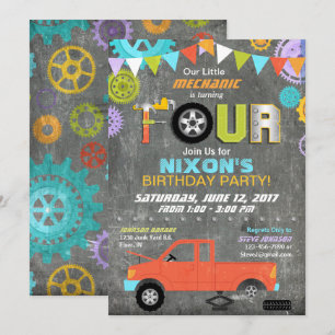 Invitation Le mécanicien de voiture embraye l'anniversaire de