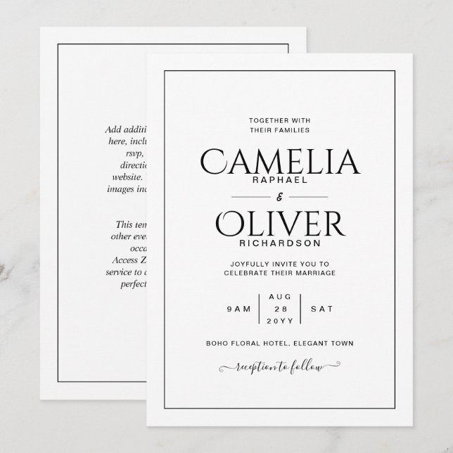 Invitation Le meilleur Mariage classique noir MONOCHROME  Inv (Devant / Derrière)