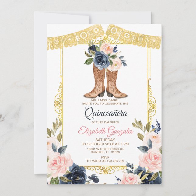 Invitation Le mexicain Charro Boots Quinceanera  (Devant)