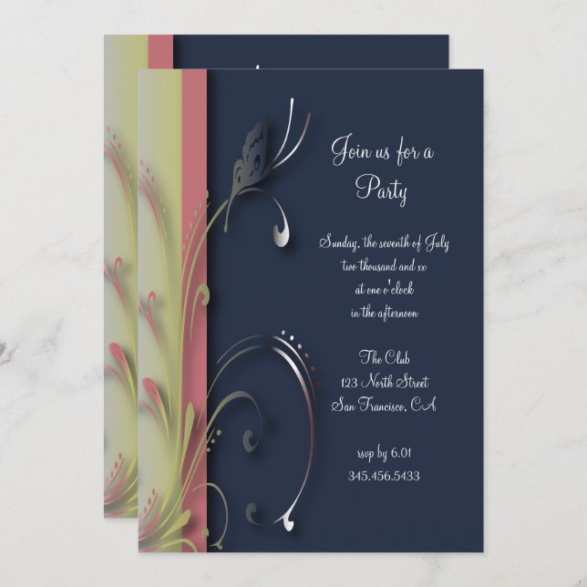 Invitation Le Modèle de la fête des papillons de la nature |  (Devant / Derrière)