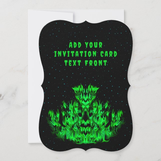 Invitation Le monstre de flamme vert dans le ciel étoilé (Devant)