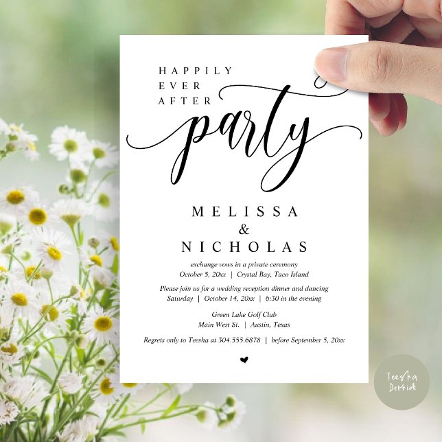 Invitation Le New Mr and Mrs, Mariage Elopement Dinner Party (Happily Ever After Party, Wedding Elopement Dinner Party Invitation Card, PDF, White Black)