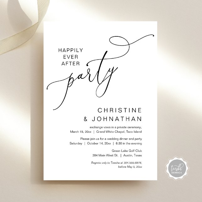 Invitation Le New Mr and Mrs, Mariage Elopement Dinner Party (Happily ever after party, Wedding Elopement Dinner Party Invitation Card, PDF, White Black)