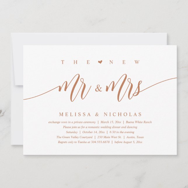 Invitation Le New Mr and Mrs, Modern Mariage Dinner Party (Devant)