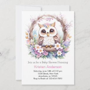 Invitation Le nid de joie des hibou : Baby shower de fille