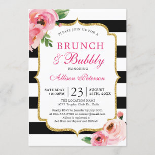 Invitation Le noir barre le brunch floral rose et pétillant
