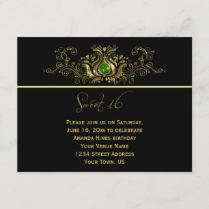 Invitation Le noir fleuri d'or tourbillonne le bonbon vert 16