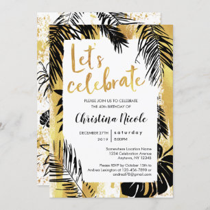 Invitation Le noir tropical d'or de paume de Monstera nous a