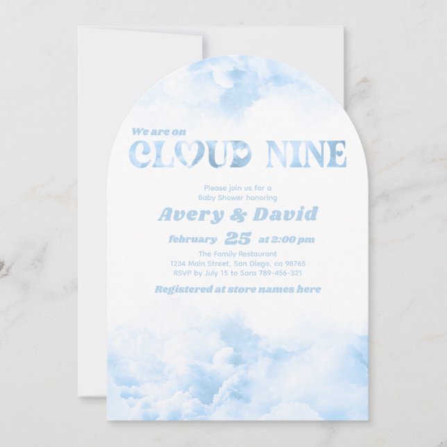 Invitation Le Nuage Neuf Cloud Fluffy Baby Boy Douche (Devant)