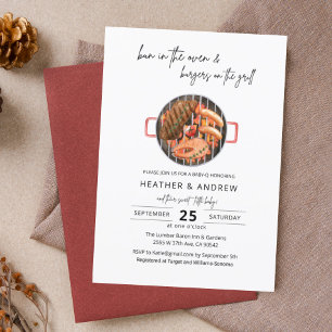 Invitation Le pain au four et hamburgers sur le barbecue Gill