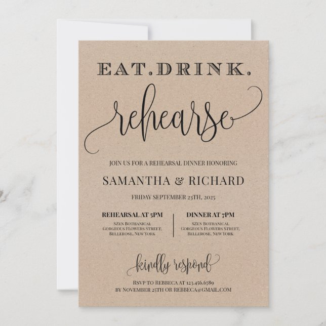 Invitation Le papier kraft rustique fait la répétition de la  (Devant)