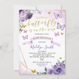 Invitation Le Papillon Floral Violet Est En Route Baby shower