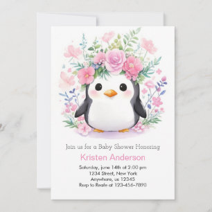 Invitation Le paradis du pingouin : Baby shower de fille