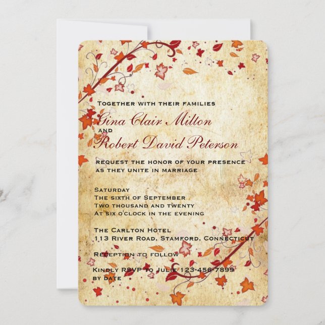 Invitation Le parchemin tourbillonne mariage de automne de (Devant)