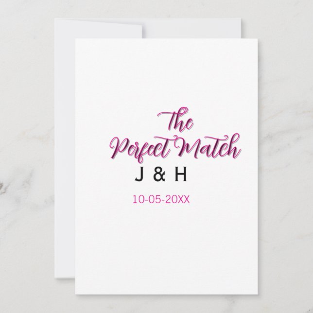 Invitation Le parfait match rose noir nom date mariage cou (Devant)