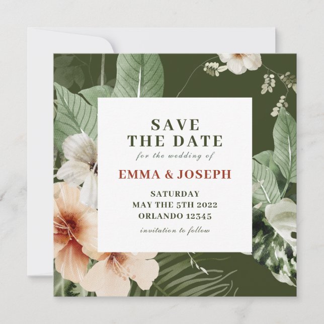 Invitation Le pastel tropical hibiscus boho "Save the Date" (Devant)