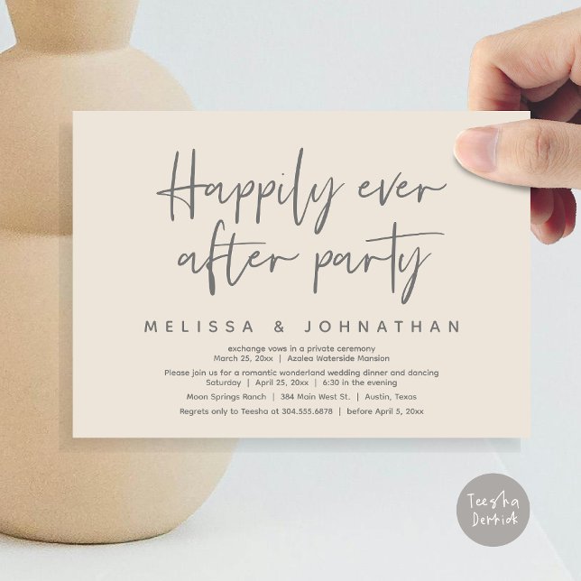 Invitation Le Pays des merveilles romantique Joyeusement Aprè (Romantic Wonderland Happily Ever After Party Invitation Card, PDF, Modern Minimalist, Cream Grey)