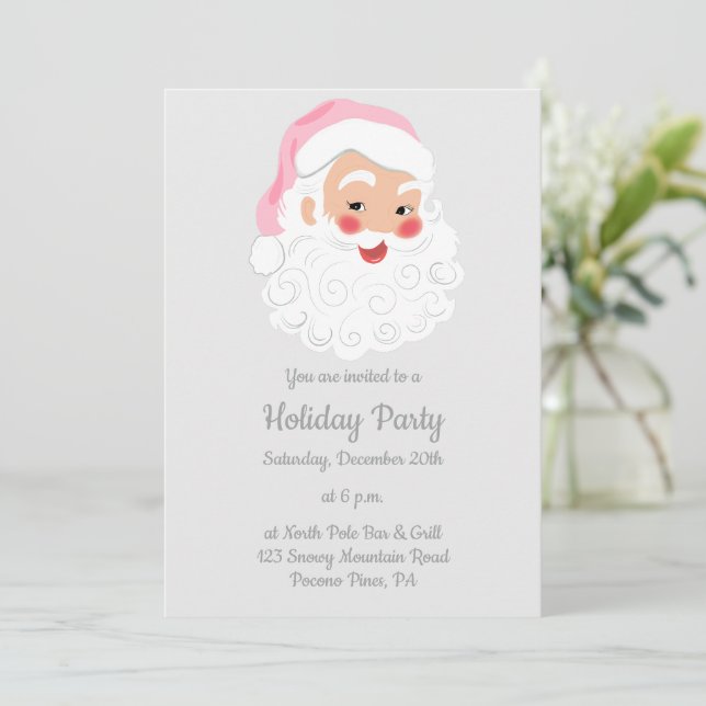 Invitation Le Père Noël en Casquette rose Noël (Debout devant)