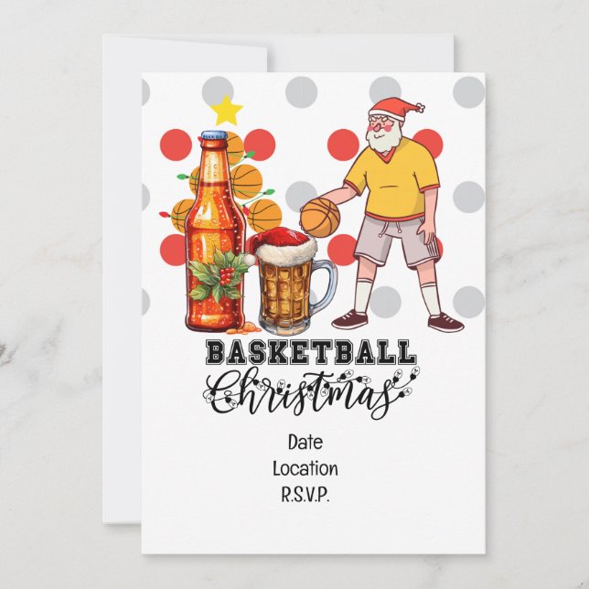 Invitation Le Père Noël joue au basket Noël (Devant)