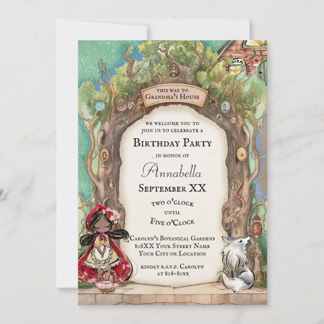 Invitation Le Petit Chaperon Rouge avec un Conte de Fées à Pe (Devant)